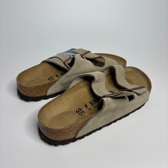 Birkenstock Unisex Arizona Suede Leather Two Strap Sandals in Taupe (Narrow) - Picture 4 of 8